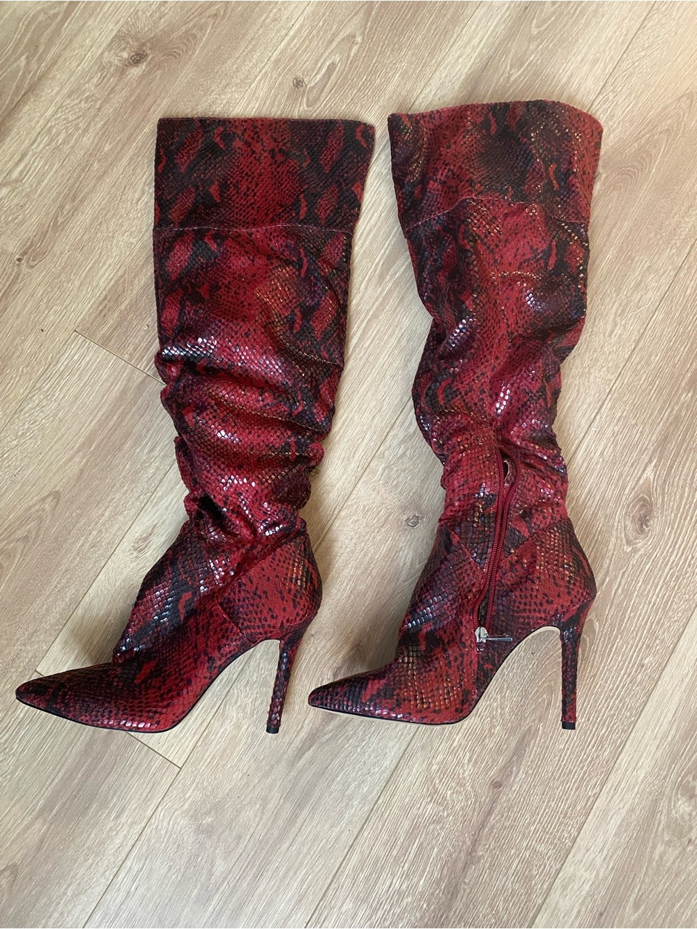 Sexy Red /Black Python Over-the-Knee Stiletto Boots